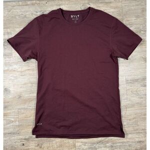 Bylt Shirt Men's Large Maroon‎ Red Basic Crew Split Hem Short Sleeve Performance